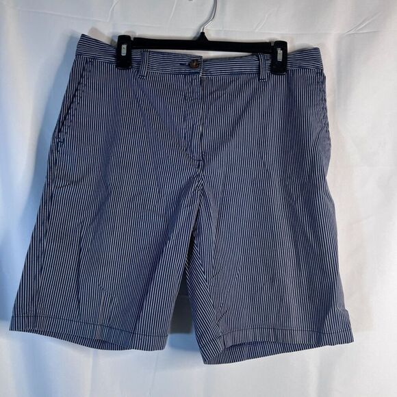 M&S Collection Navy White Striped Bermuda Cotton Casual Shorts Size 14 - Picture 10 of 10